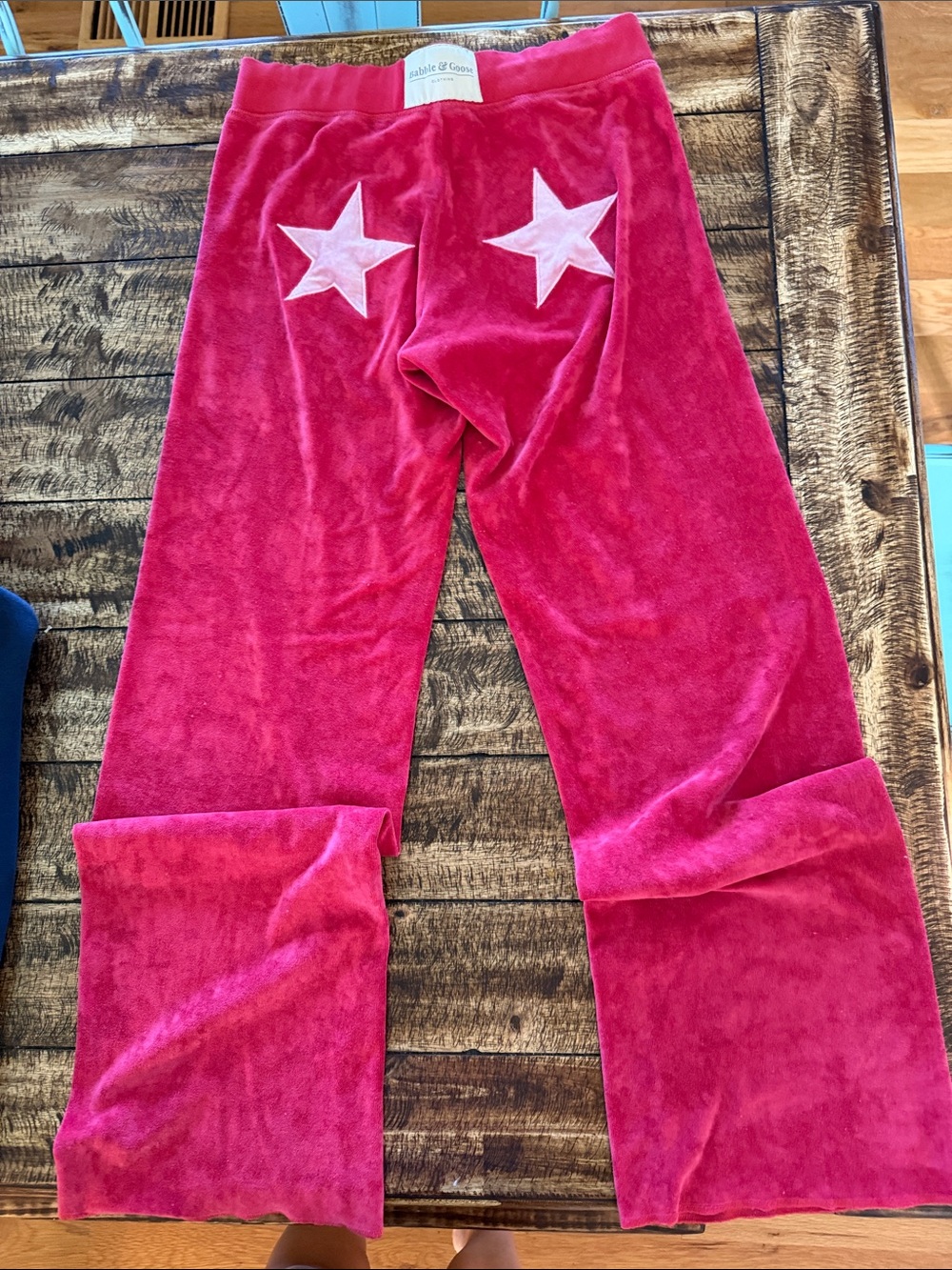 Bright Pink Velour Boot-Cut Pants with White Star Appliqués UK Size 4/ US Size 6